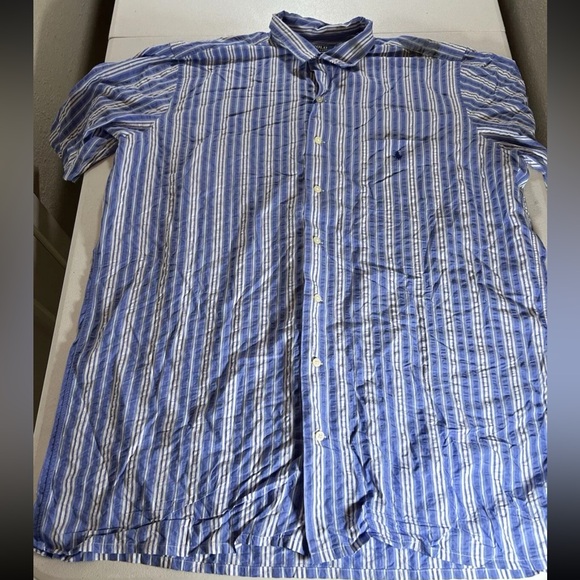 New Men's POLO RALPH LAUREN Blue Striped Casual Cotton Shirt Slim Fit Sz XLT - Picture 3 of 13